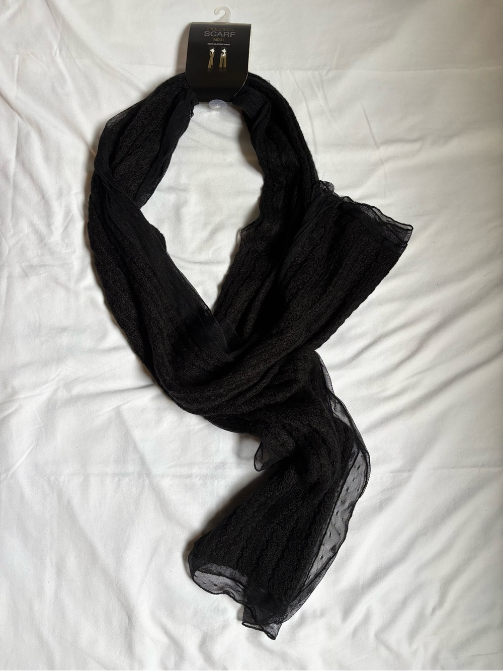 Mixit Black Oblong Scarf with Sheer Mesh Trim — One Size
